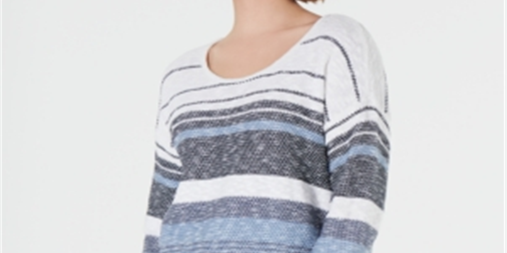 Suéter listrado com ombros caídos feminino Style &amp; Co, azul, tamanho pequeno P