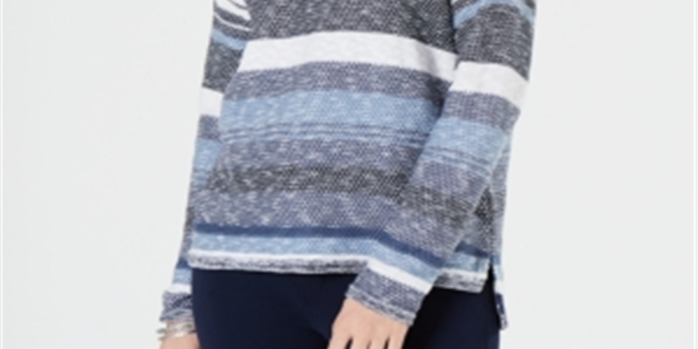 Suéter listrado com ombros caídos feminino Style &amp; Co, azul, tamanho pequeno P