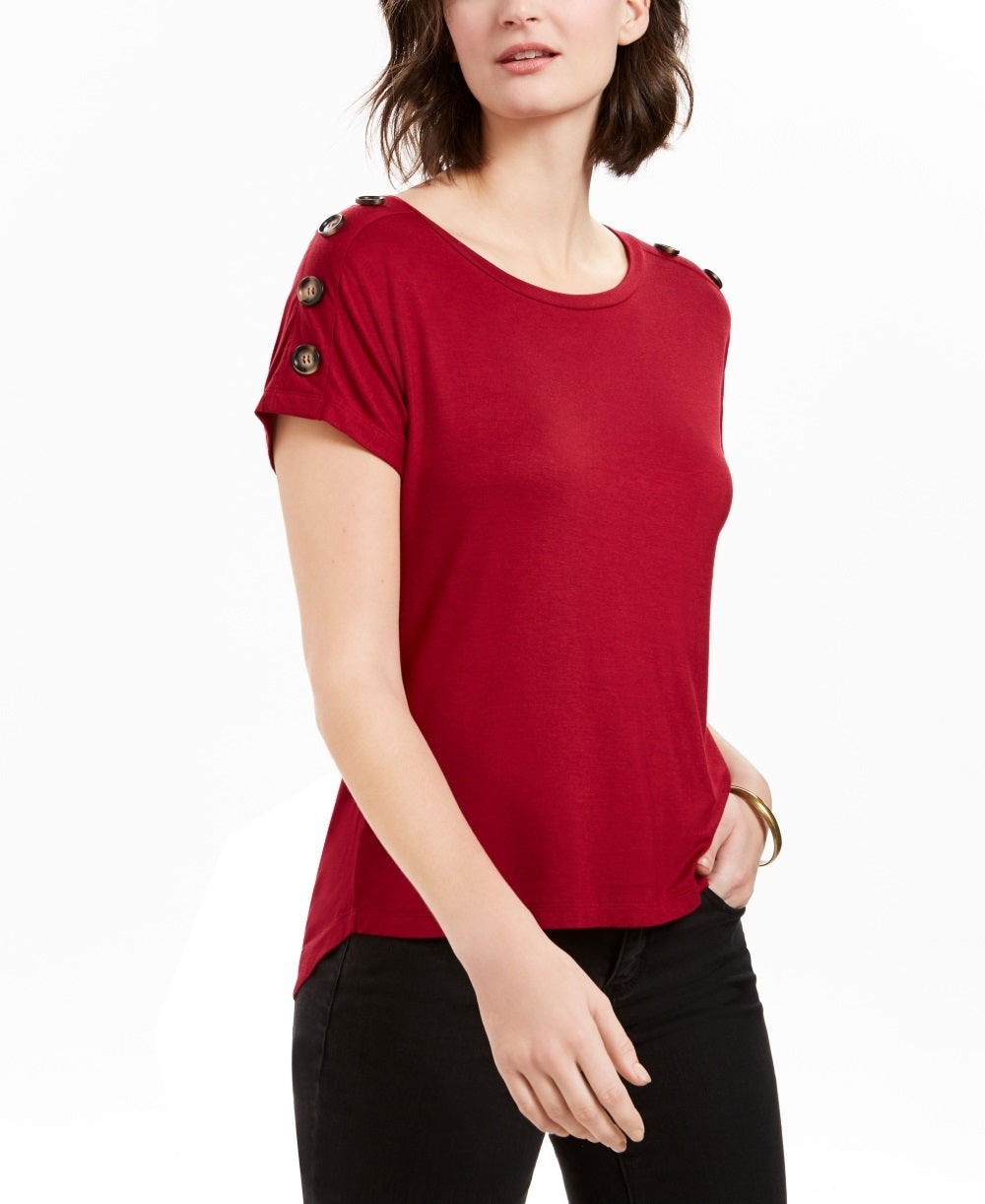 Blusa feminina NY Collection com mangas abotoadas, vermelha, tamanho pequeno e pequeno