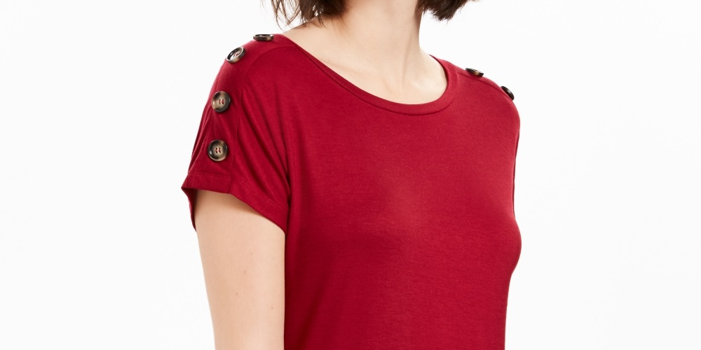 Blusa feminina NY Collection com mangas abotoadas, vermelha, tamanho pequeno e pequeno