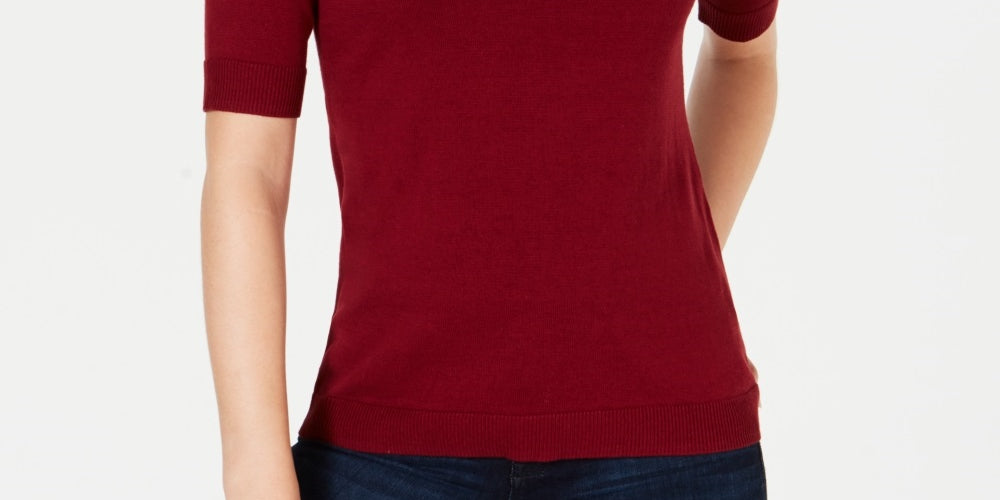 Suéter feminino Charter Club com manga cotovelo, vinho, tamanho pequeno e pequeno