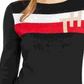 Camiseta feminina Tommy Hilfiger Color Block, manga comprida, gola V, preta, tamanho grande