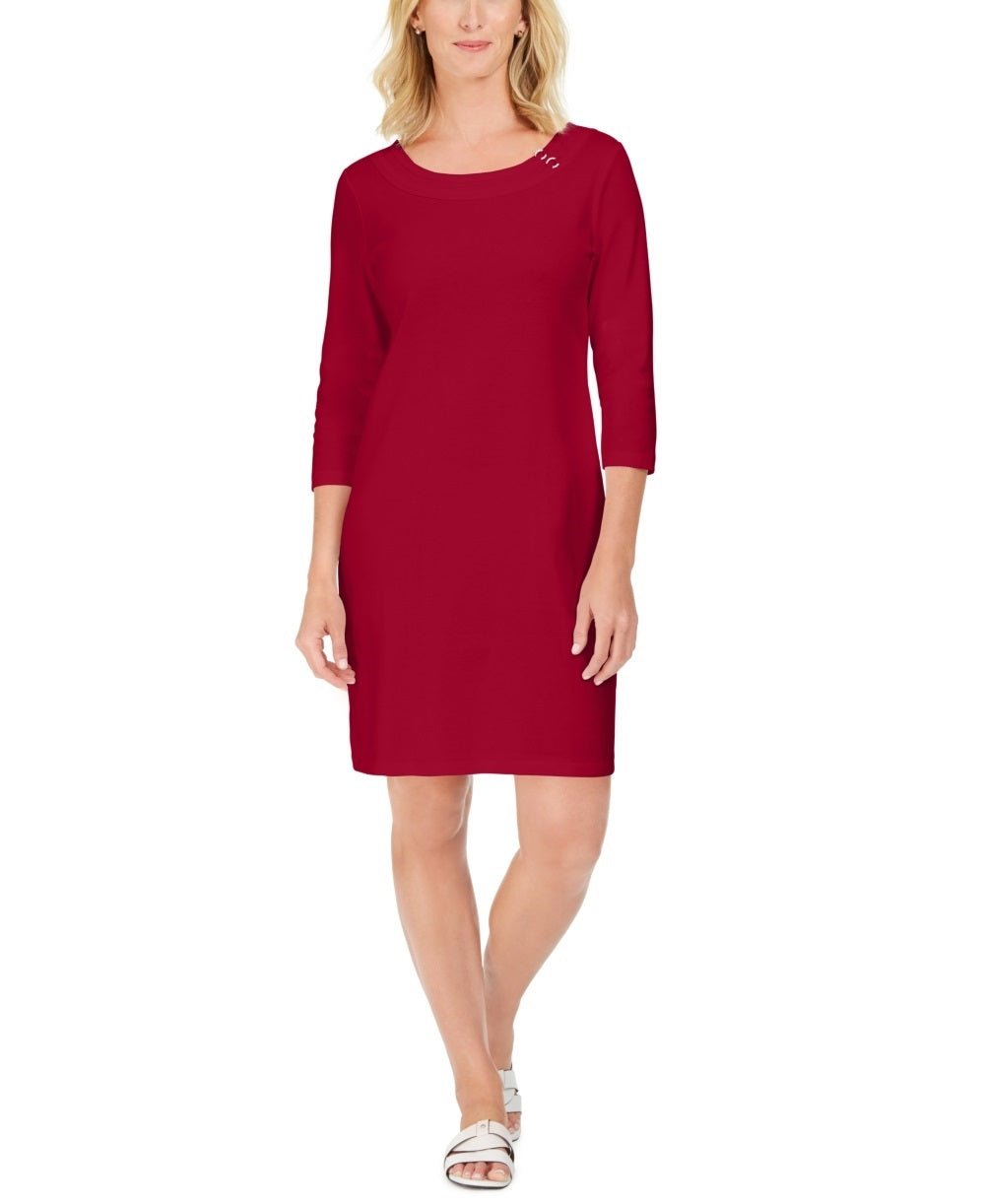 Vestido esportivo feminino Karen Scott de algodão com ferragens, vermelho, tamanho pequeno