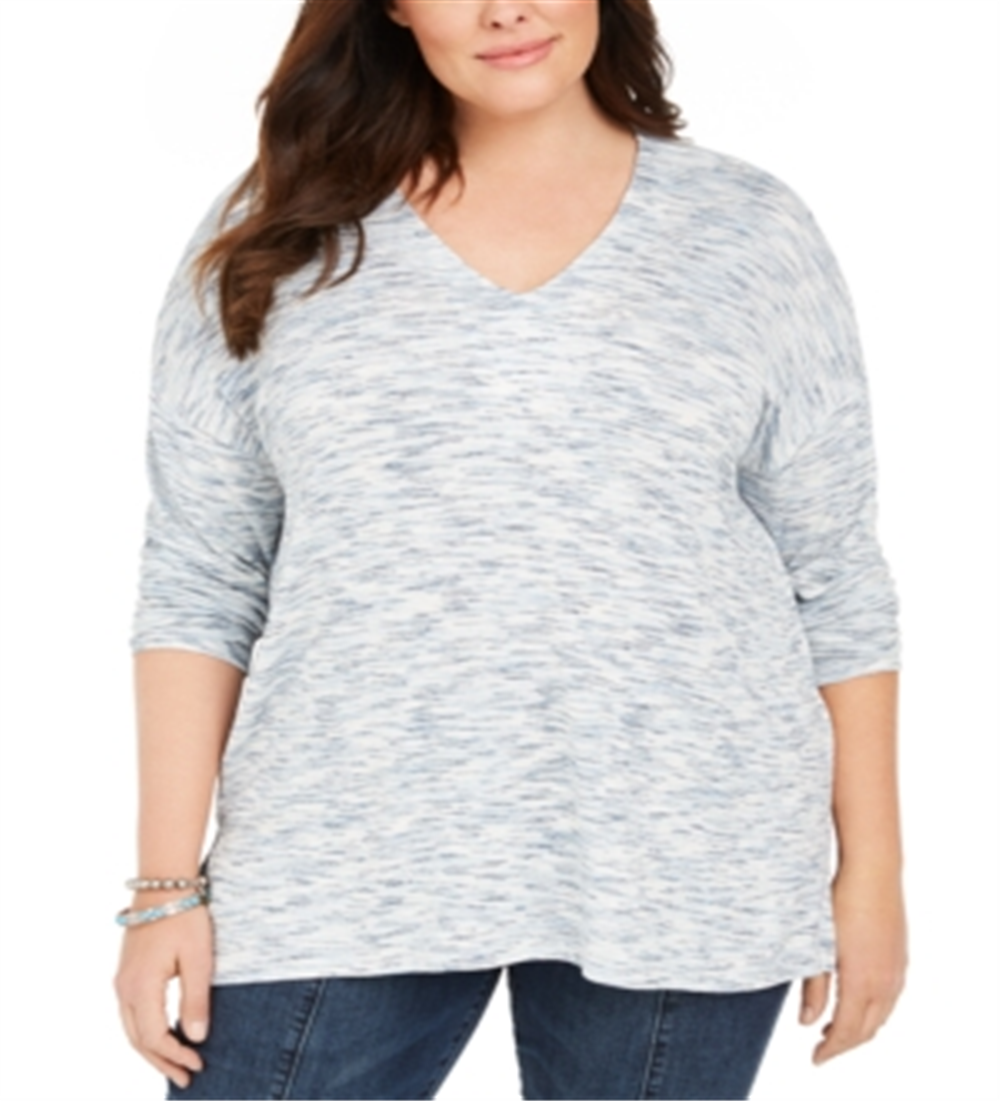Suéter feminino plus size Space Dye em malha túnica azul tamanho 0X da Style &amp; Co