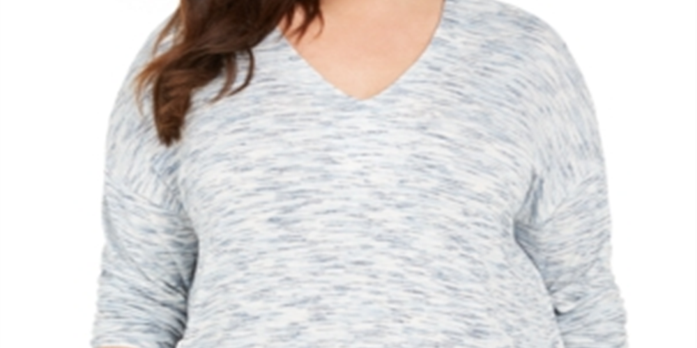 Suéter feminino plus size Space Dye em malha túnica azul tamanho 0X da Style &amp; Co