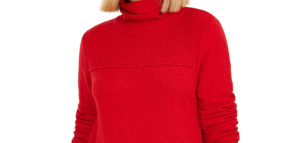Suéter túnica feminino com costura exposta e gola simulada, tamanho pequeno, vermelho, estilo &amp; co