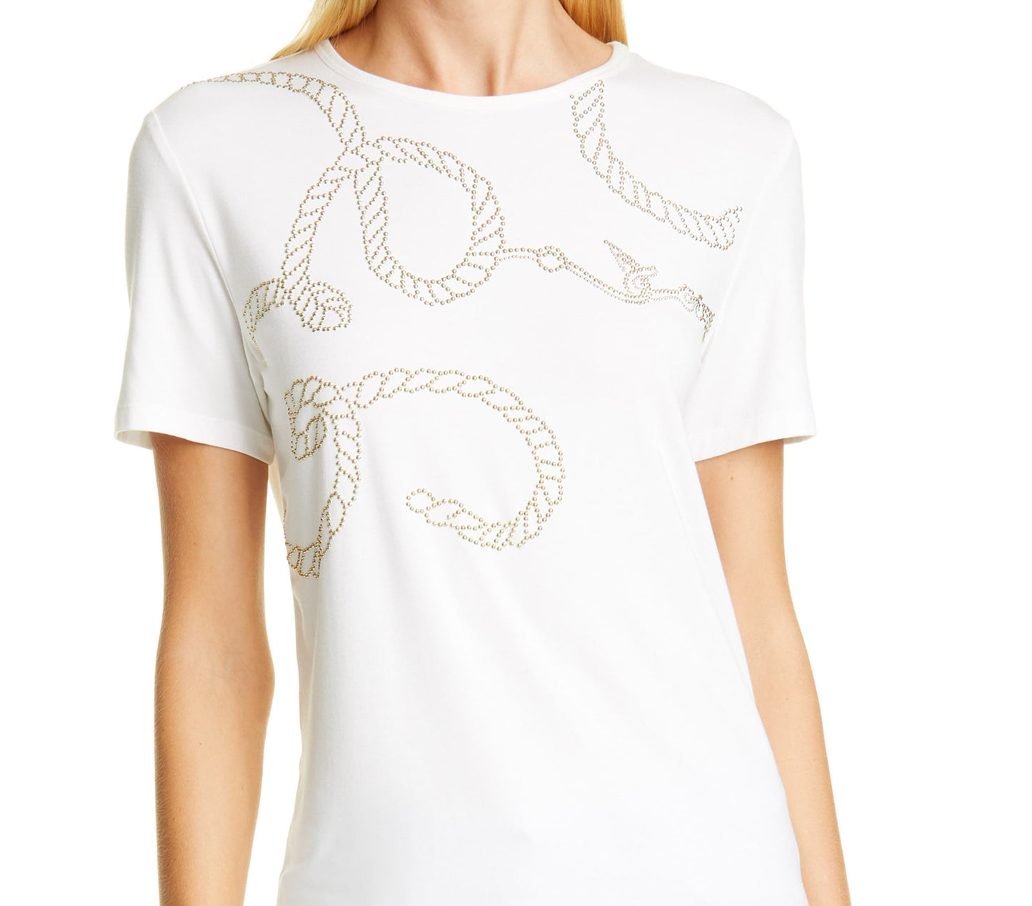 Camiseta feminina St. John Collection com tachas e lavagem suave, tamanho branco, tamanho pequeno