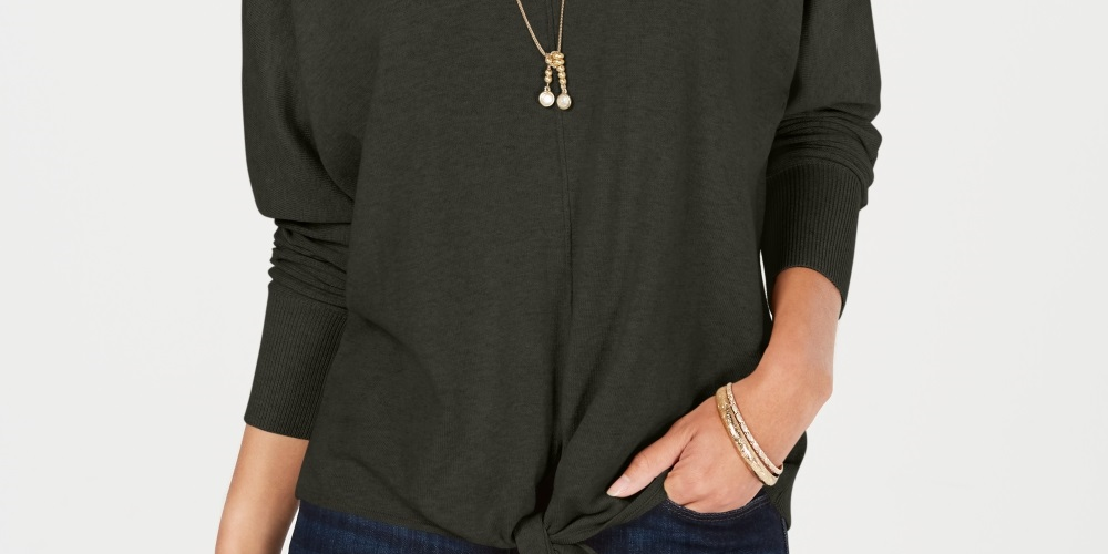 Suéter feminino com amarração frontal estilo &amp; co, cinza, tamanho grande