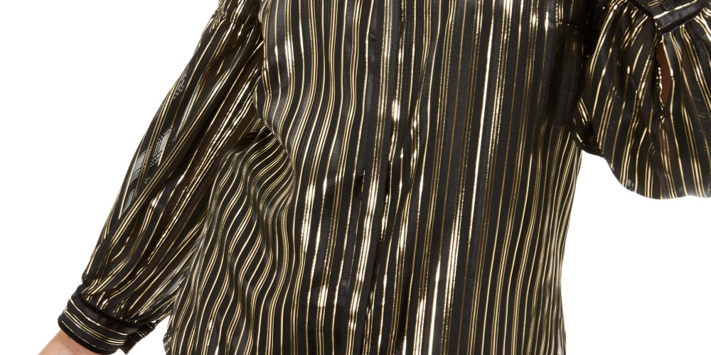 Blusa feminina Alfani com listras metálicas, preta, tamanho grande