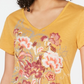 Blusa feminina com estampa floral e decote em V, amarela, tamanho extrapequeno, da Style &amp; Co