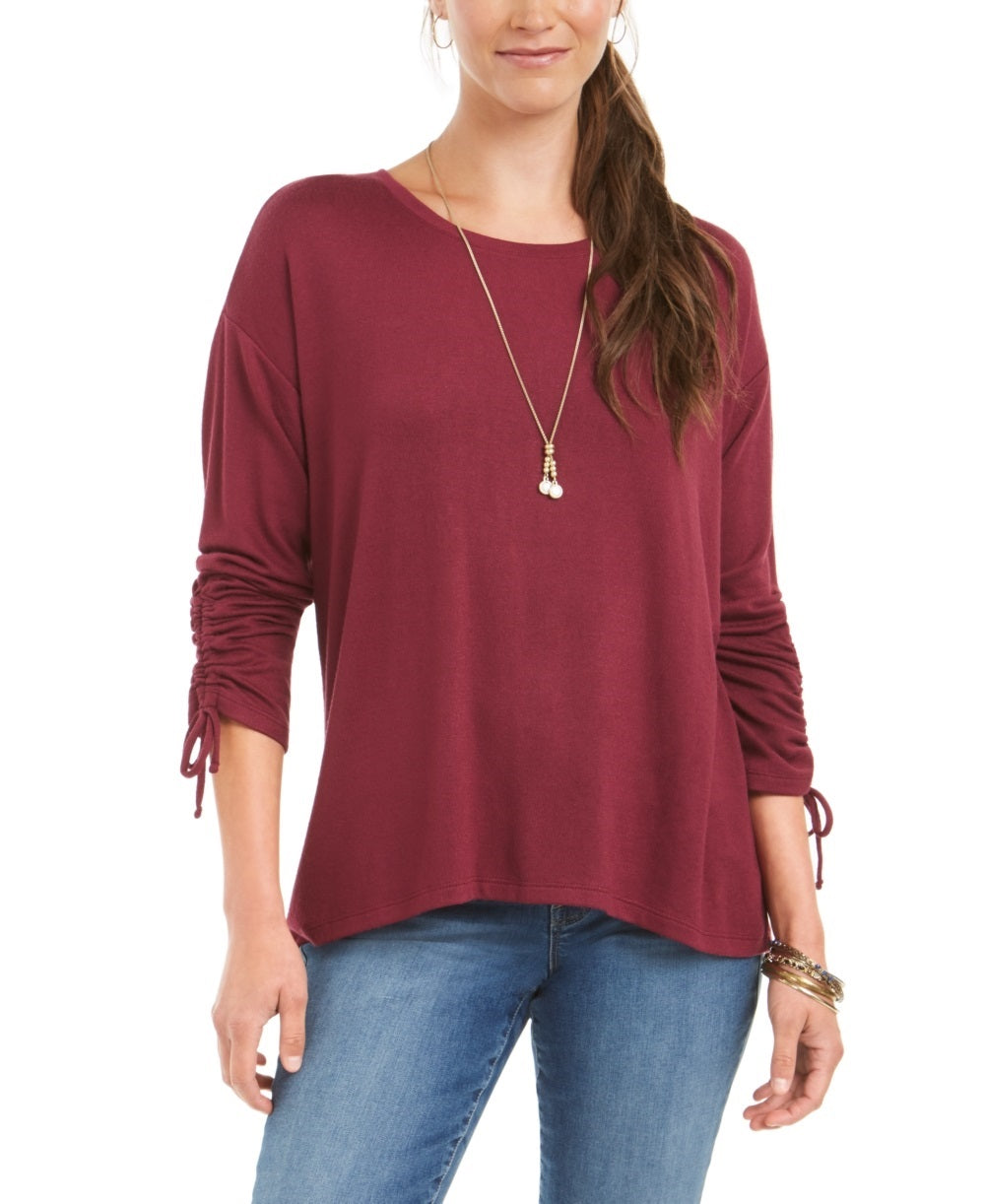 Blusa feminina com cordão e punho, estilo &amp; co, vermelha, tamanho X-S