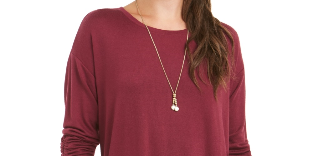 Blusa feminina com cordão e punho, estilo &amp; co, vermelha, tamanho X-S
