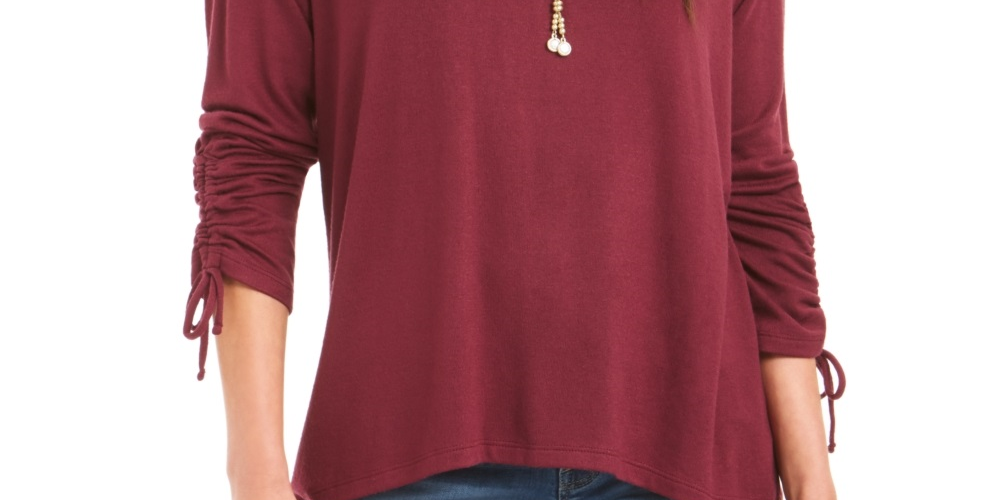 Blusa feminina com cordão e punho, estilo &amp; co, vermelha, tamanho X-S