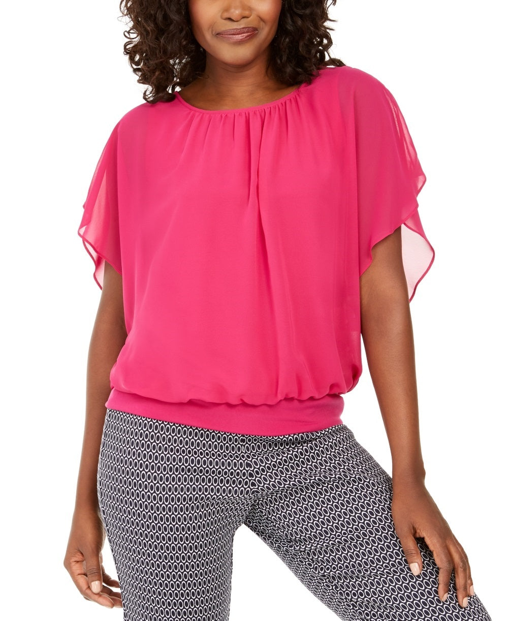 Blusa feminina com mangas esvoaçantes JM Collection, rosa, tamanho X-S