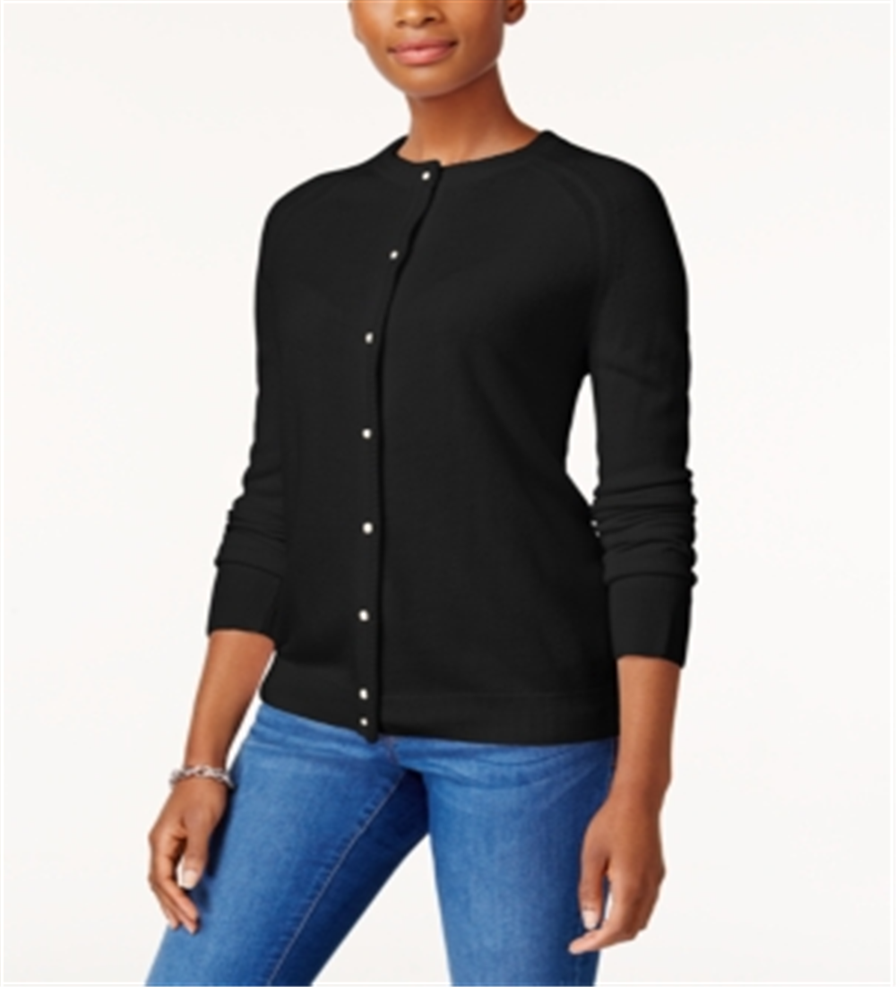 Karen Scott Cardigan Feminino Luxsoft Botão Preto Tamanho Pequeno GG