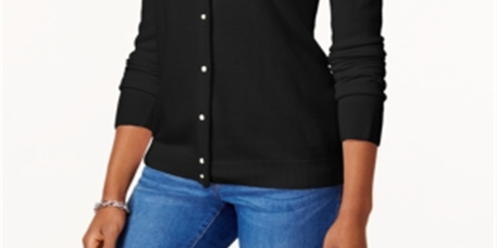 Karen Scott Cardigan Feminino Luxsoft Botão Preto Tamanho Pequeno GG
