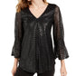 Blusa feminina Alfani com estampa metálica e manga franzida, preta, tamanho extragrande
