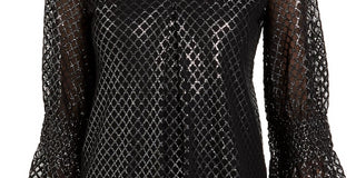 Blusa feminina Alfani com estampa metálica e manga franzida, preta, tamanho extragrande