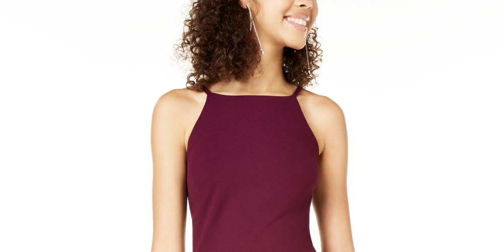 Vestido BCX Junior com bainha assimétrica e strass, vermelho, tamanho pequeno