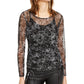 Blusa feminina justa com estampa paisley e manga comprida, gola alta, preta, tamanho extrapequeno, da INC International Concepts