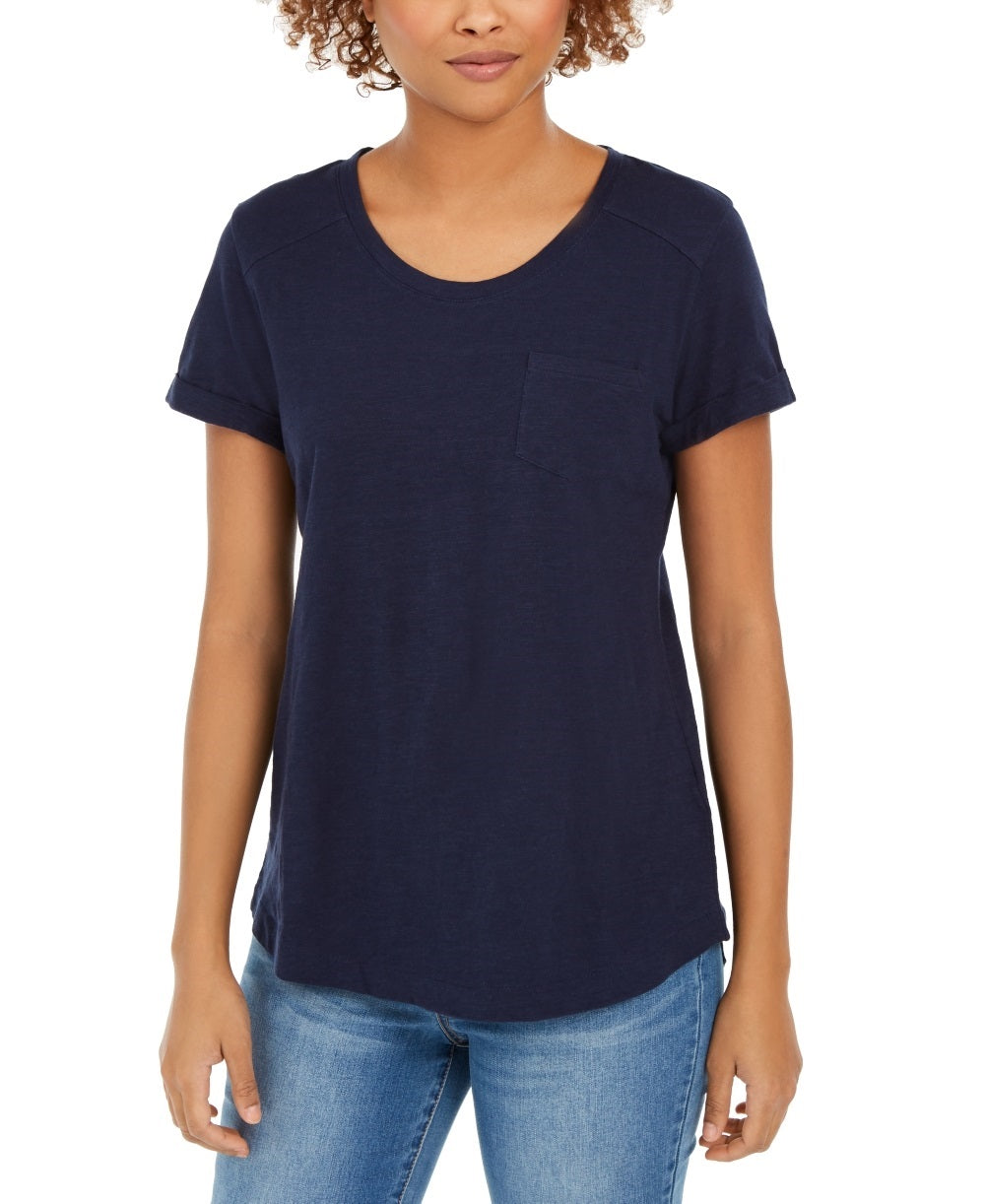 Camiseta feminina de algodão com gola redonda Style &amp; Co, azul, tamanho pequeno
