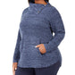Suéter feminino estilo canguru plus size com acabamento em botões e bolso canguru, azul, tamanho 0X