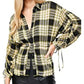 Blusa feminina Free People com botões frontais, xadrez, manga comprida, gola, preta, tamanho grande