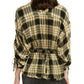 Blusa feminina Free People com botões frontais, xadrez, manga comprida, gola, preta, tamanho grande
