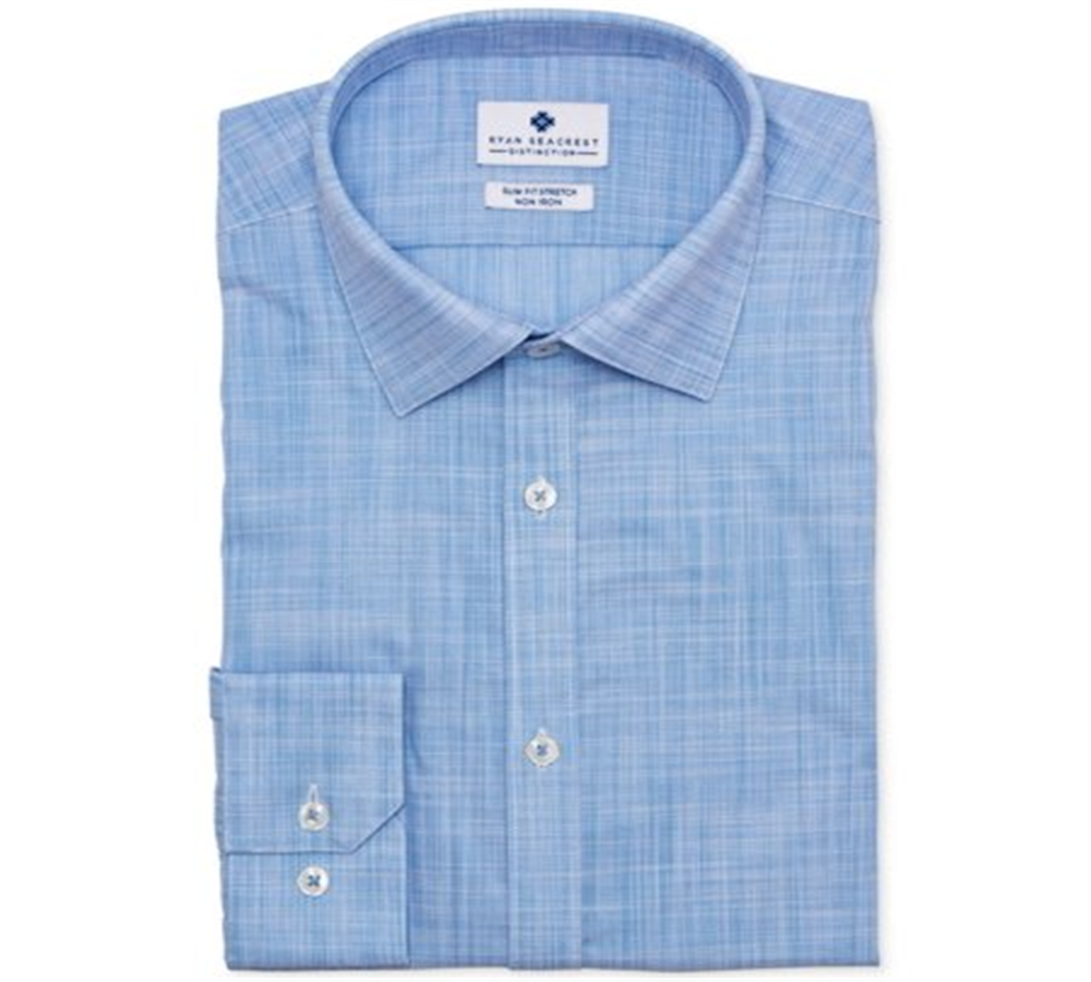 Camisa social masculina Ryan Seacrest Distinction Slim Stretch, azul, tamanho 18