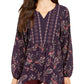 Top feminino estilo &amp; co com estampa de lenço e bainha estilo camponês estampado em paisley e uva, tamanho pequeno