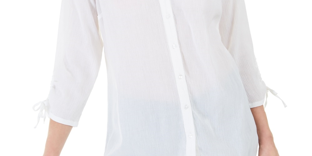 Blusa feminina Charter Club com mangas compridas e amarradas, branca, tamanho XX-G