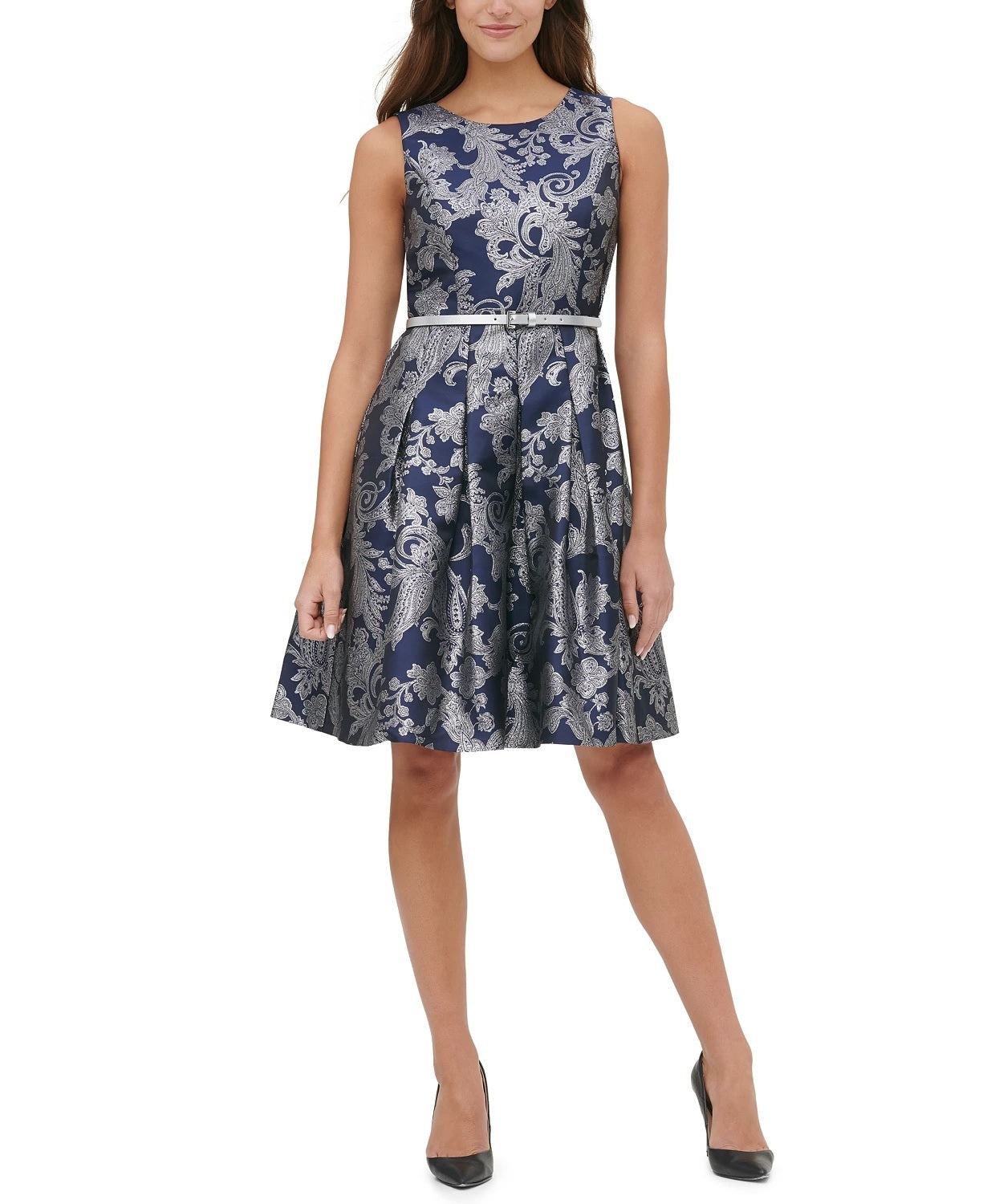 Vestido feminino Tommy Hilfiger Jacquard Fit &amp; Flare Azul Tamanho 2