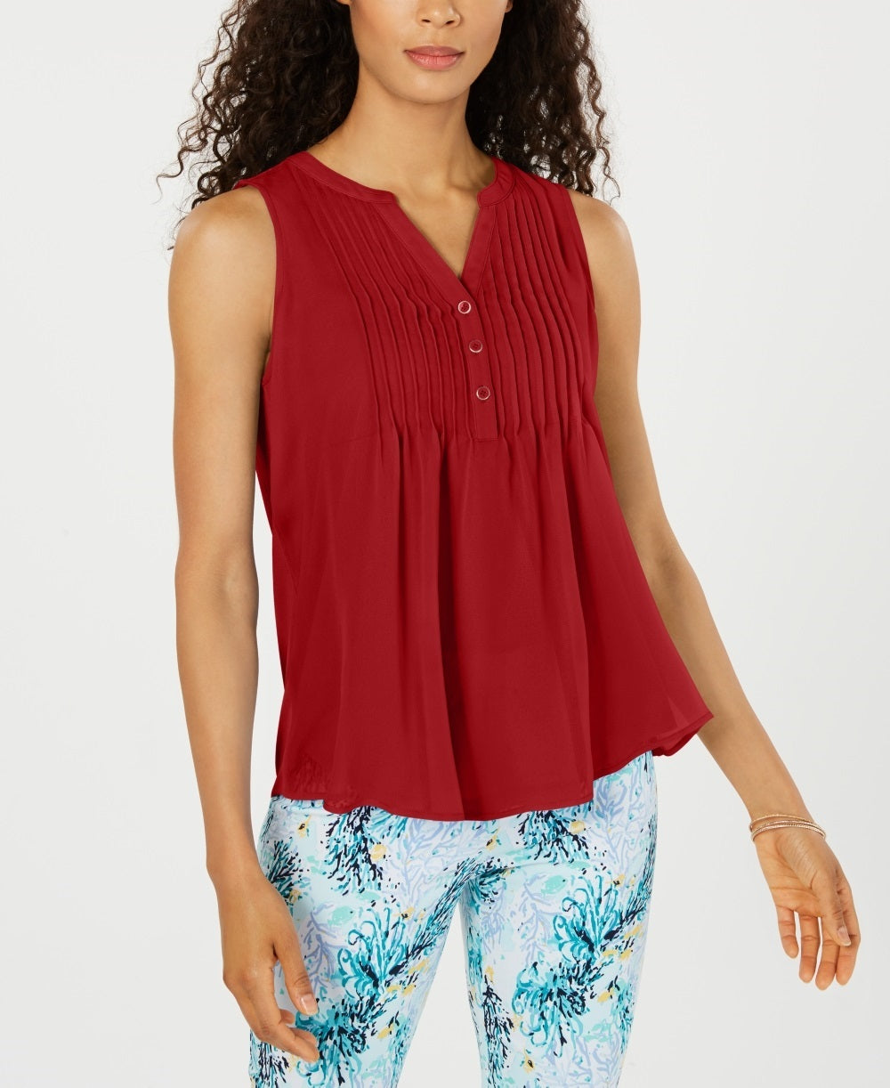 Blusa feminina sem mangas Charter Club Pintuck vermelha tamanho X-G