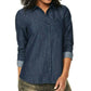 Camisa feminina NYDJ Chambray a Line City Azul Tamanho M