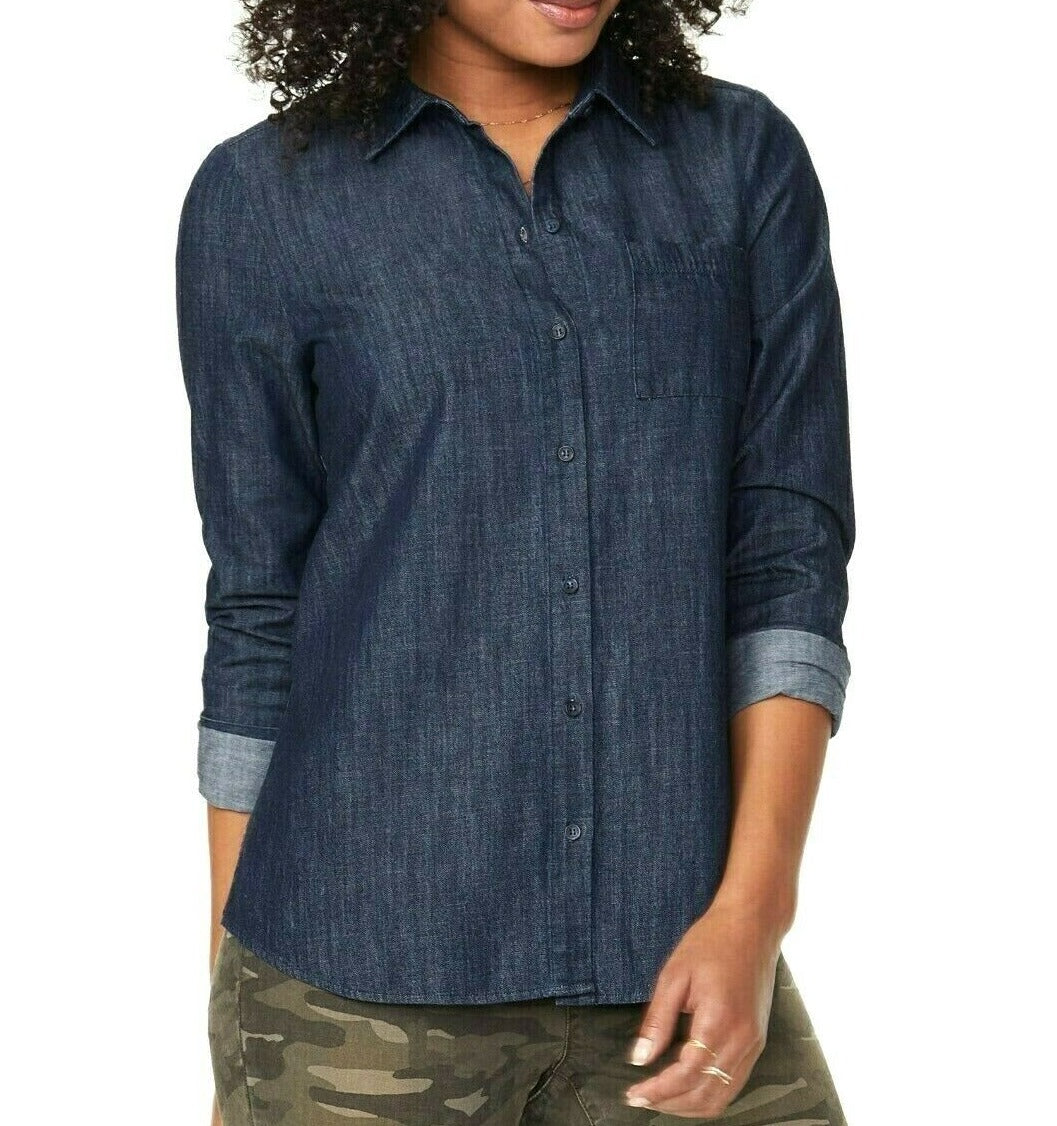 Camisa feminina NYDJ Chambray a Line City Azul Tamanho M