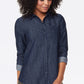 Camisa feminina NYDJ Chambray a Line City Azul Tamanho M