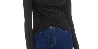 Top cruzado franzido feminino Bar III, preto, tamanho pequeno