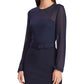 Vestido de festa feminino Ralph Lauren, manga longa, comprimento até o joelho, azul, tamanho 10