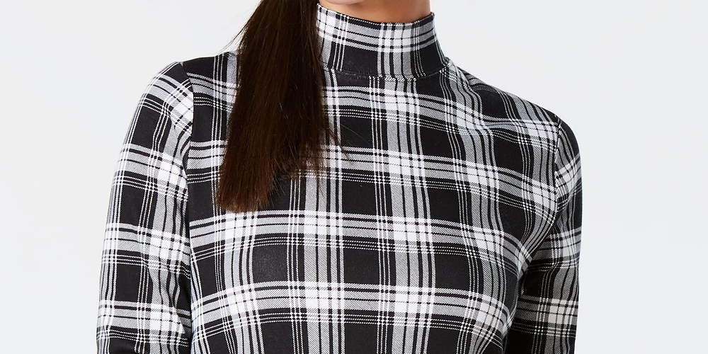 Camiseta feminina xadrez de algodão Charter Club, preta, tamanho pequeno
