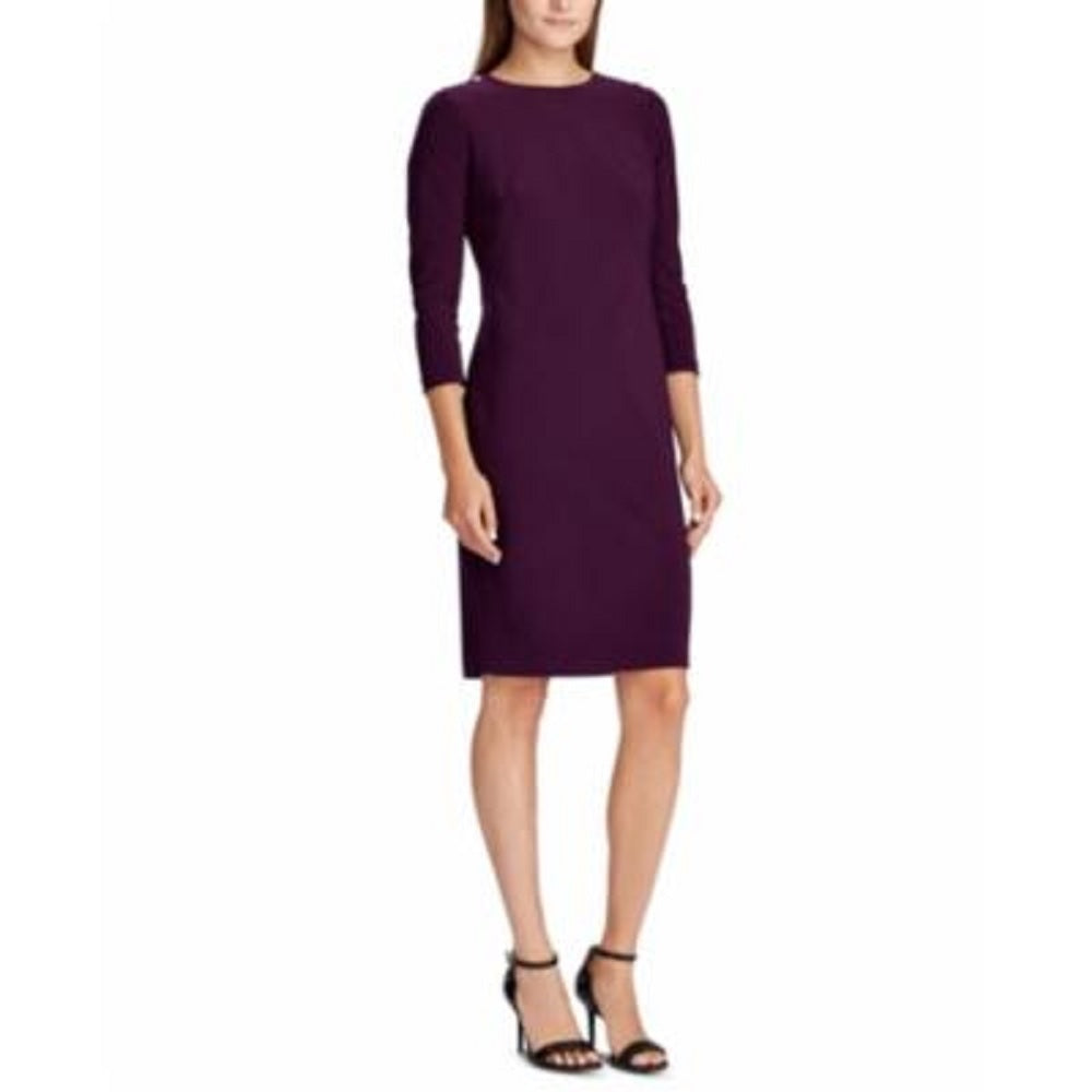 Vestido Ralph Lauren Feminino Manga 3/4 Gola Joia Acima do Joelho Bainha Para Usar no Trabalho Roxo Tamanho 4 Petites