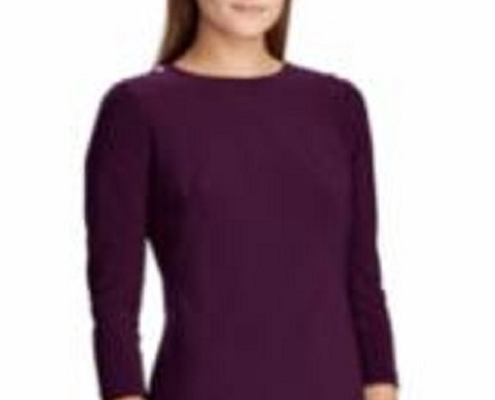 Vestido Ralph Lauren Feminino Manga 3/4 Gola Joia Acima do Joelho Bainha Para Usar no Trabalho Roxo Tamanho 4 Petites