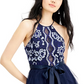 Vestido formal feminino Teeze Me, azul marinho, com babados, texturizado, floral, sem mangas, frente única, comprimento total, em camadas, tamanho 5