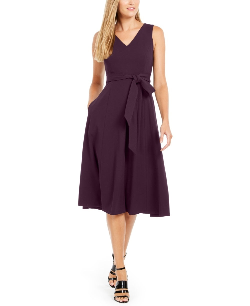 Vestido Calvin Klein Feminino com Cinto e Decote em V Roxo Tamanho 2