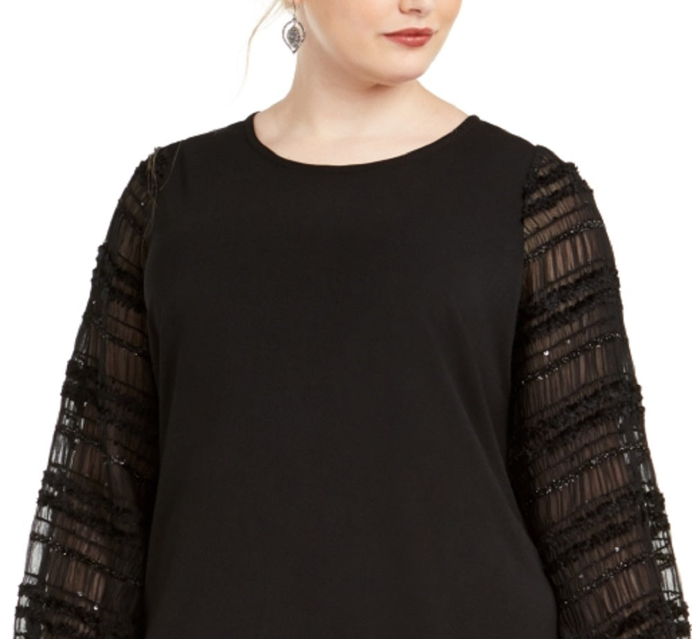 Vestido feminino Alfani Plus Size com mangas enfeitadas e decote profundo, preto, tamanho 1X