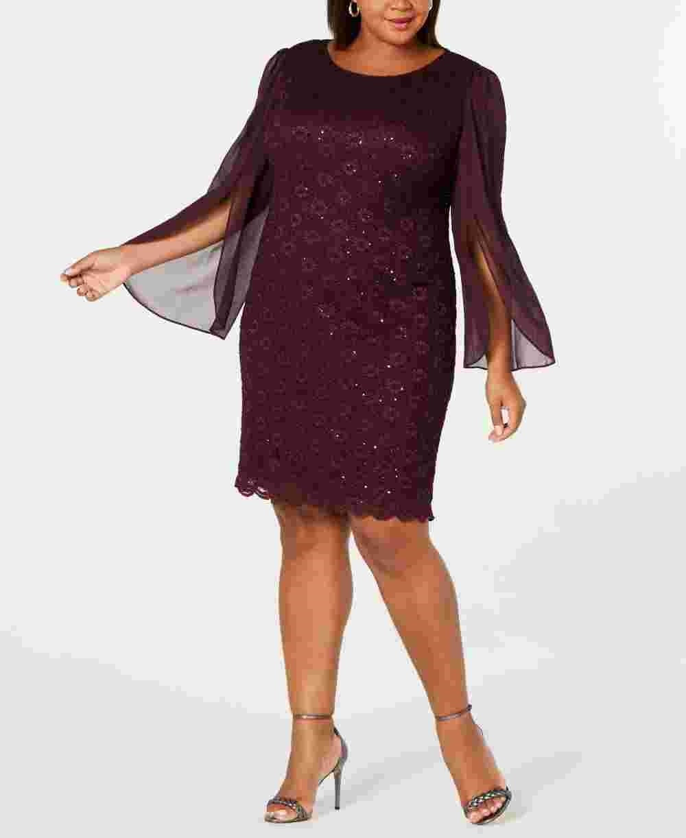 Vestido feminino plus size com manga anjo e lantejoulas, roxo, tamanho 18W