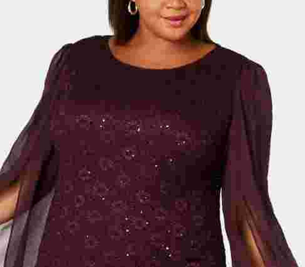 Vestido feminino plus size com manga anjo e lantejoulas, roxo, tamanho 18W