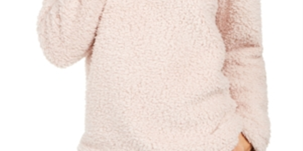 Suéter feminino estilo &amp; co com gola alta em sherpa sintético, rosa claro, tamanho pequeno médio