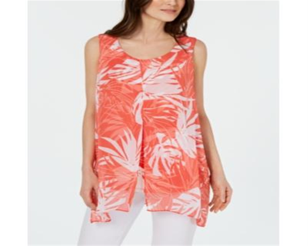 Túnica regata feminina Alfani em camadas, coral, floral, tamanho pequeno GG