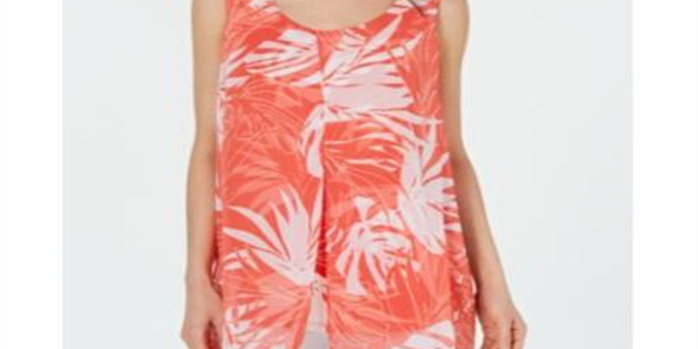 Túnica regata feminina Alfani em camadas, coral, floral, tamanho pequeno GG