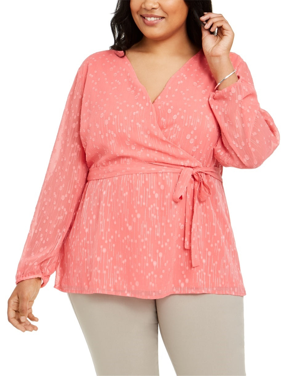 Blusa texturizada feminina plus size Charter Club, rosa, tamanho 1X